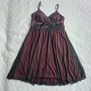 Vintage 2000s Red Black Sheer Babydoll Slip Dress Spaghetti Straps